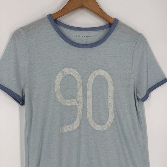 Lucky Brand 90 Ringer Crew Tee in Cashmere Blue | Size Small - Picture 6 of 7